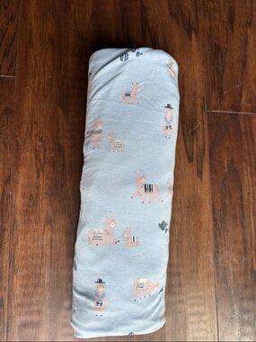 Angel Dear Sky Blue Baby Swaddle Blanket with donkey/cactus print